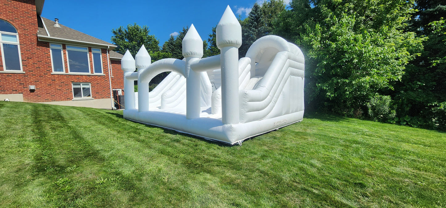 16ft x 25ft White Adult Bouncy Castle with Double Slide