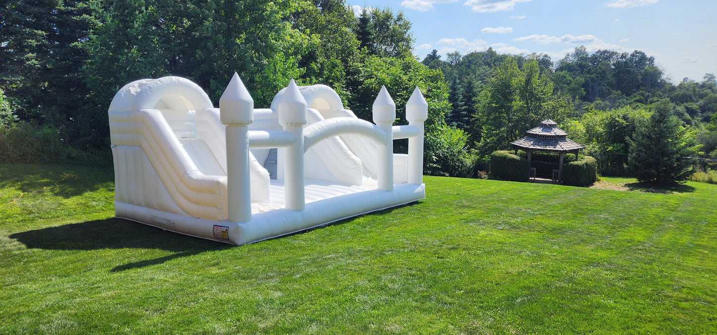 16ft x 25ft White Adult Bouncy Castle with Double Slide