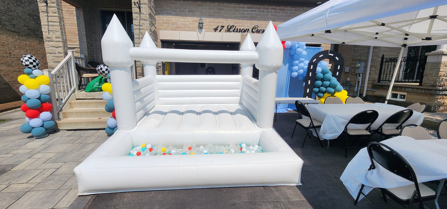 10ft x 10ft White Bouncy Castle + Attached Ballpit