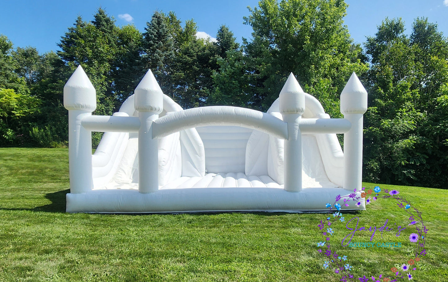 16ft x 25ft White Adult Bouncy Castle with Double Slide