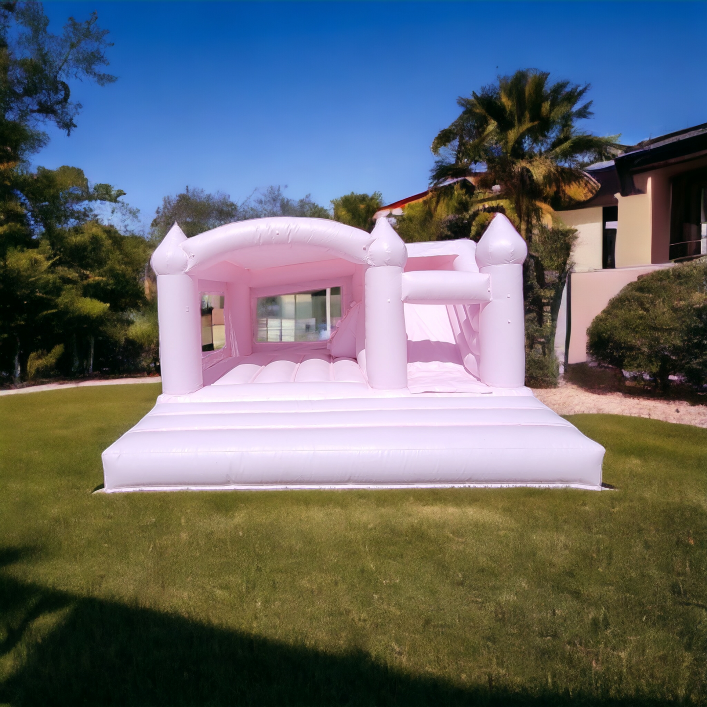 12ft x 12ft Mini Pink Bouncy Castle with Slide - Jayde's Bouncy Castle Rentals