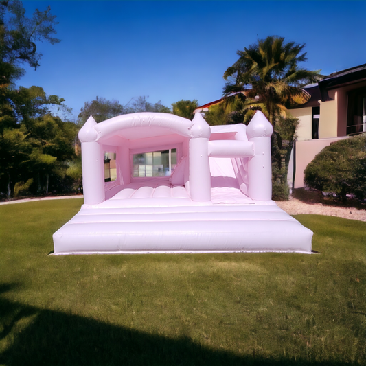 12ft x 12ft Mini Pink Bouncy Castle with Slide - Jayde's Bouncy Castle Rentals