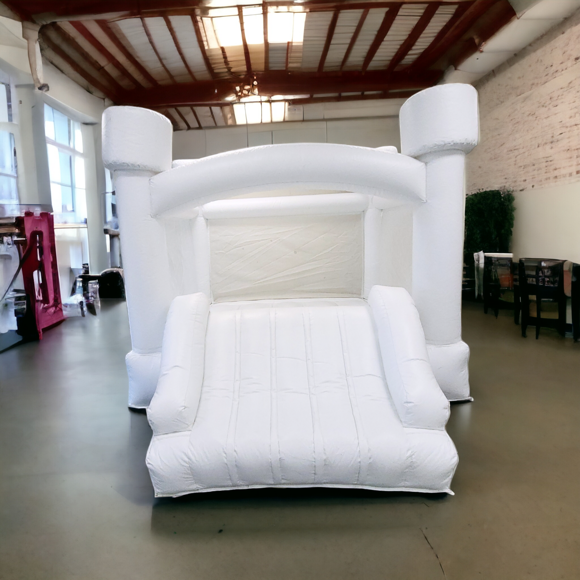 10ft x 10ft White Flat Top + Front Slide - Jayde's Bouncy Castle Rentals