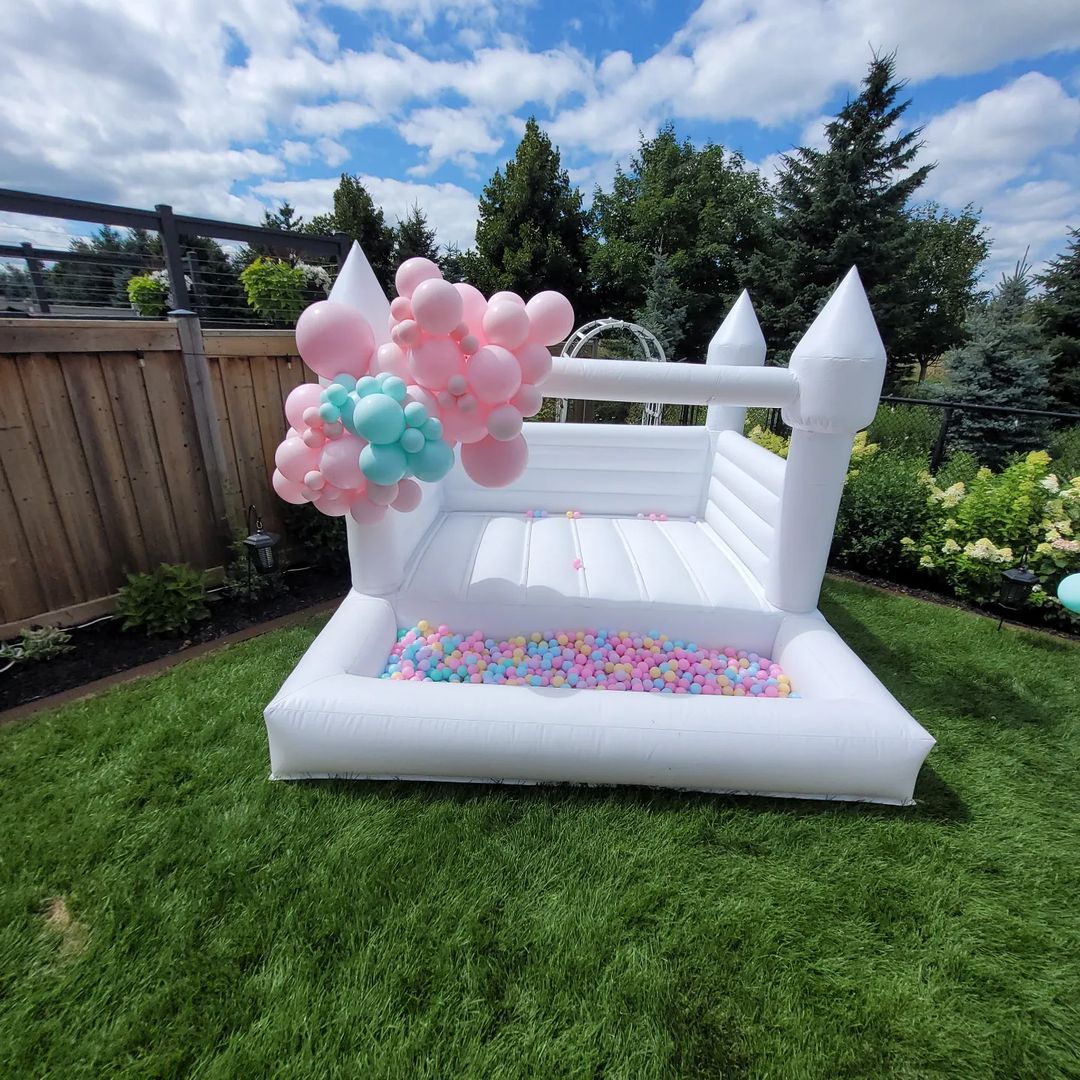 10ft x 10ft White Bouncy Castle + Attached Ballpit - Jayde's Bouncy Castle Rentals