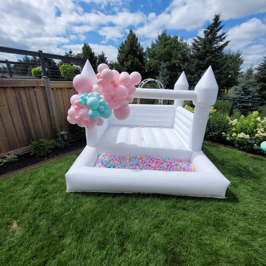 10ft x 10ft White Bouncy Castle + Attached Ballpit - Jayde's Bouncy Castle Rentals