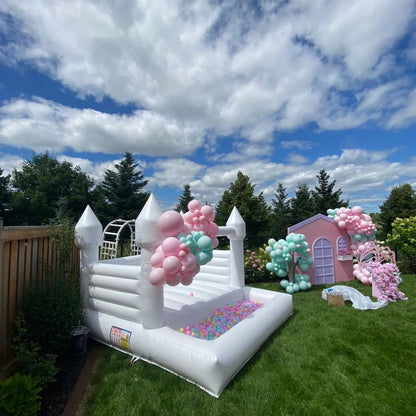 10ft x 10ft White Bouncy Castle + Attached Ballpit - Jayde's Bouncy Castle Rentals