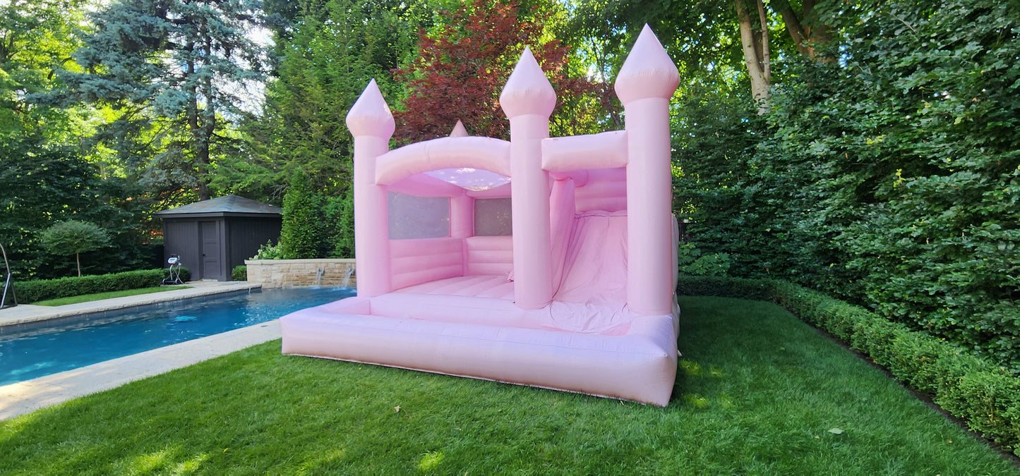 14ft x 14ft Pink Bouncy Castle + Slide + Attached Ballpit FOR SALE