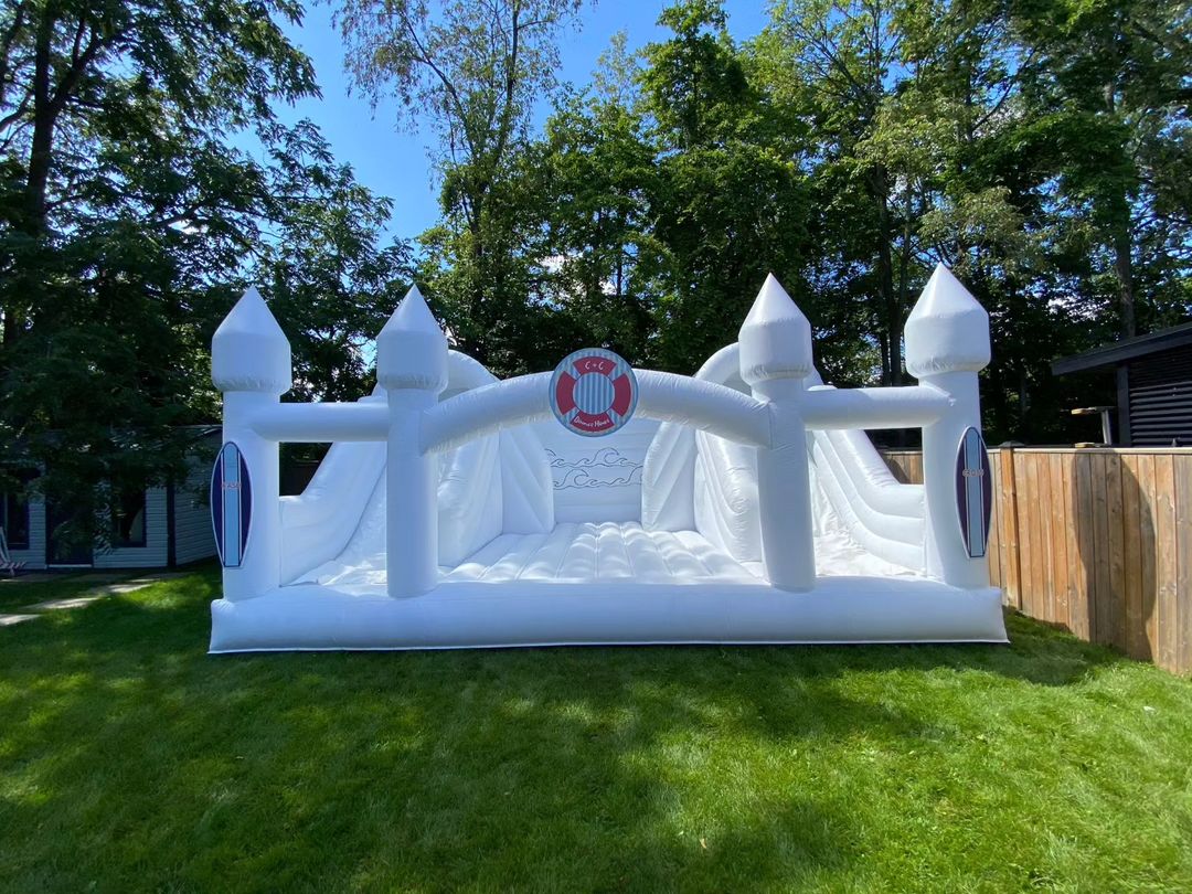 16ft x 25ft White Adult Bouncy Castle with Double Slide - Jayde's Bouncy Castle Rentals